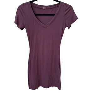 Y2K Minimalist Burgundy V-Neck Earthy Grunge Slim Fit Longline‎ T-Shirt Tunic